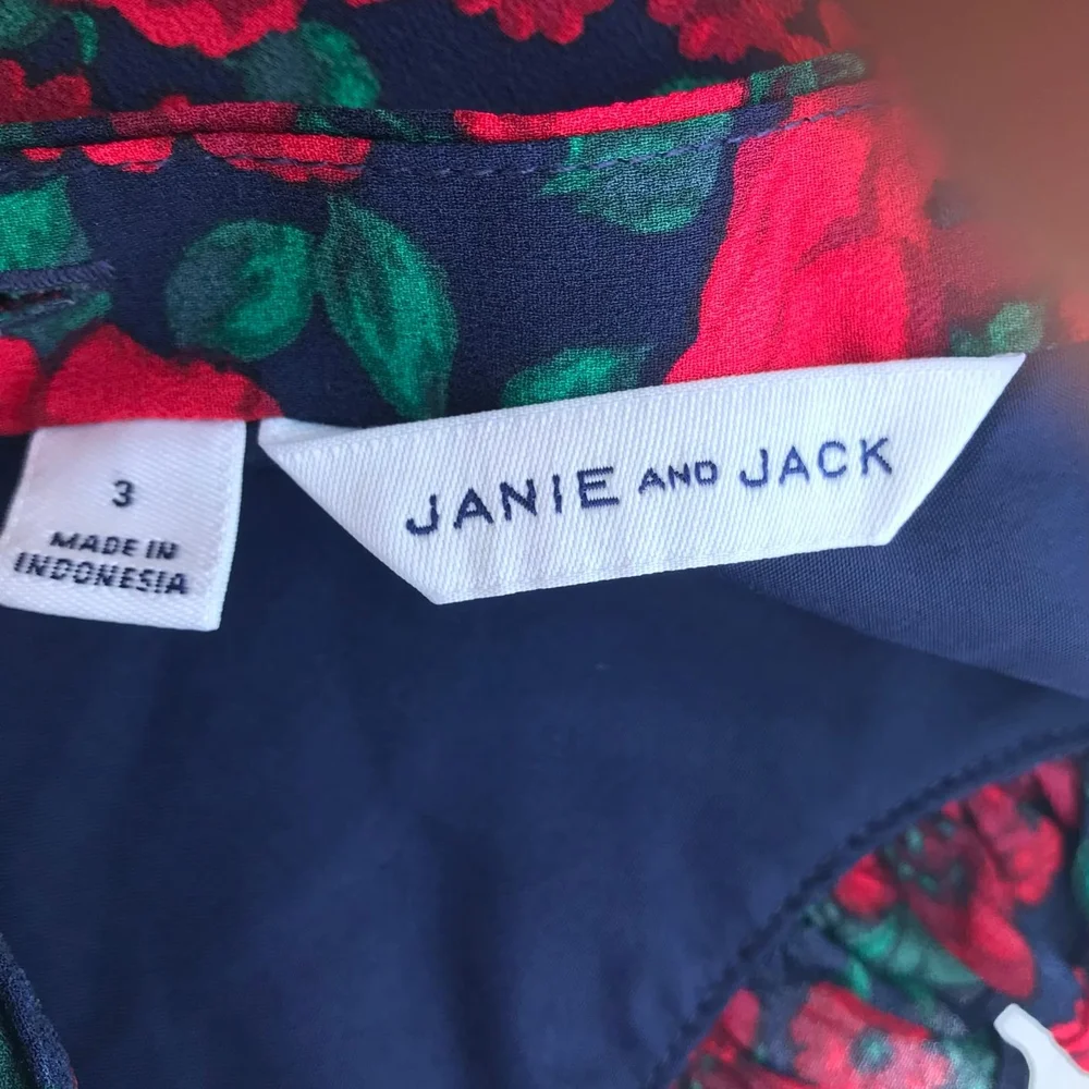 3 year old girl's dress JANIE AND JACK FLOWERED RED AND GREEN - Picture 4 of 9